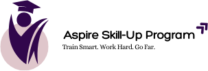 Purple logo featuring a person raising arms inside a laurel wreath, representing Aspire Internship Program